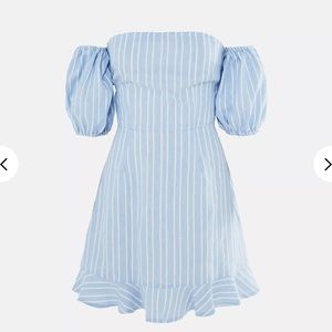 Tie back ruffle blue dress